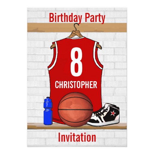 Personalized Red Basketball Jersey Custom Invites