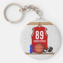 Personalized Red Basketball Jersey Key Chains