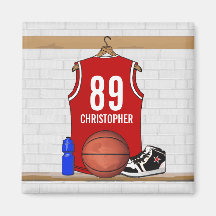 Personalized Red Basketball Jersey Magnets