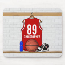 Personalized Red Basketball Jersey Mousepads
