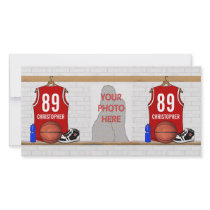Personalized Red Basketball Jersey Photo Cards