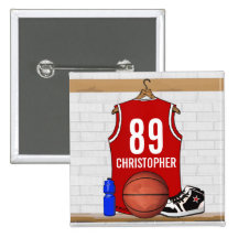 Personalized Red Basketball Jersey Pin