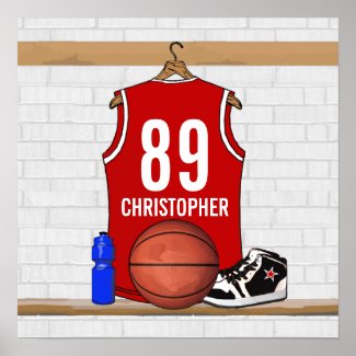 Personalized Red Basketball Jersey Posters