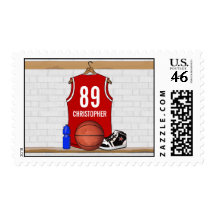 Personalized Red Basketball Jersey Stamps