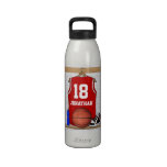 Personalized Red Basketball Jersey Reusable Water Bottle