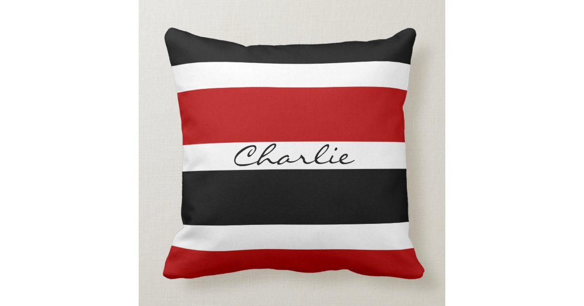 Personalized Red, Black, and White Stripes Throw Pillow Zazzle