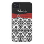 Personalized Red, Black, White Damask iPhone 4 Cover