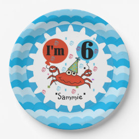 Personalized Red Crab 6th Birthday Paper Plates 9 Inch Paper Plate
