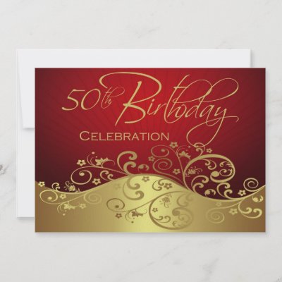 Personalized Red & Gold 50th Birthday Invitations