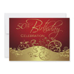 Personalized Red &amp; Gold 50th Birthday Invitations