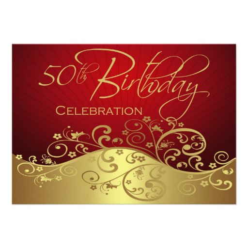 Personalized Red & Gold 50th Birthday Invitations