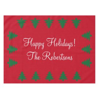 Personalized red green Christmas tree tablecloth