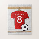 Personalized Red White Football Soccer Jersey Jigsaw Puzzles