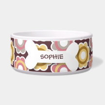 Personalized retro flowers dog bone pet food bowl dog water bowl