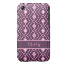Personalized Retro Pink and Purple Diamond Design iPhone 3 Cases