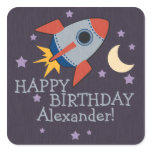 Personalized Rocket Kids Birthday Stickers Square stickers