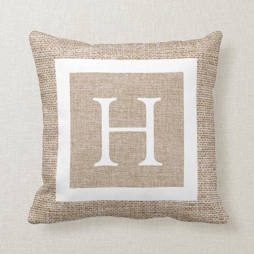 Personalized Rustic Faux Burlap Monogram Throw Pillow Zazzle