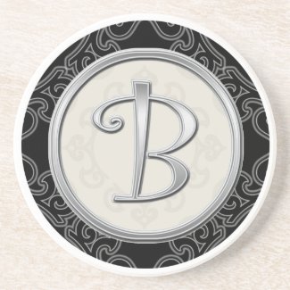 Personalized Sandstone Coasters:Silver Monogram B