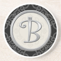 Personalized Sandstone Coasters:Silver Monogram B Beverage Coasters
