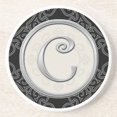 Personalized Sandstone Coasters:Silver Monogram C