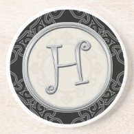 Personalized Sandstone Coasters:Silver Monogram H Drink Coasters