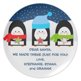 Personalized Santa's Cookies Plate with Penguins