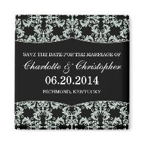 Personalized Save the Date Magnet Black Damask