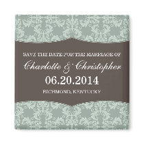Personalized Save the Date Magnet Blue Damask