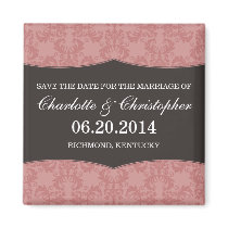 Personalized Save the Date Magnet Rose Damask