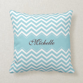 Personalized sea blue zigzag chevron pattern throw pillows