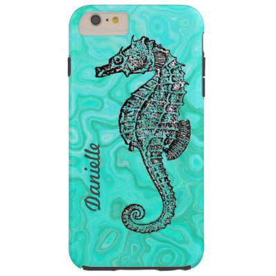 Personalized Seahorse Aqua Splash Turquoise Patt Tough iPhone 6 Plus Case