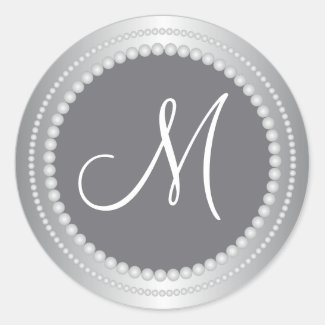 Personalized Silver Beads Wedding Monogram Seals Round Sticker
