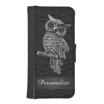Personalized Silver Jewels Owl Ruffled Silk Image iPhone 5 Wallet  Cases at Zazzle
