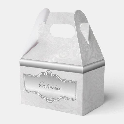 Personalized Silvery White Damask Gable Favor Box Zazzle