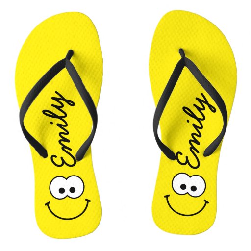 Personalized Smiley Yellow Flip Flops | Zazzle
