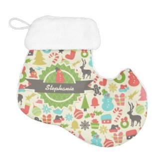 Personalized Snowman Retro Christmas Pattern Elf Christmas Stocking