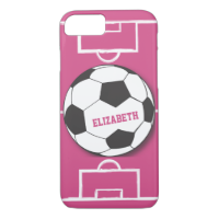 Personalized Soccer Ball and Field Pink iPhone 7 Case