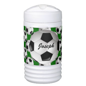Personalized Soccer Ball on Green Igloo Beverage Dispenser