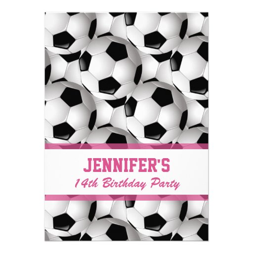 Personalized Soccer Ball Pattern v3 Pink Birthday Personalized Announcement