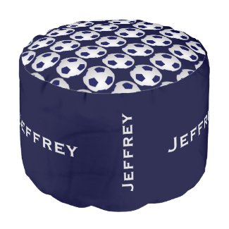 Personalized Soccer Pouf Cushion Seat Blue
