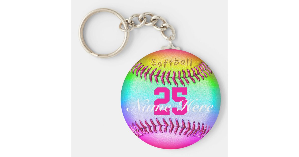 PERSONALIZED Softball Keychains NUMBER and NAME Zazzle