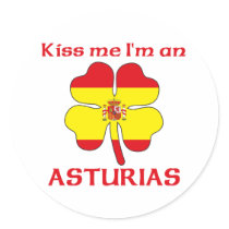 Personalized Spanish Kiss Me I'm Asturias Round Stickers