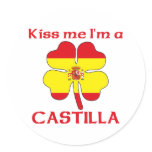 Personalized Spanish Kiss Me I'm Castilla Round Stickers