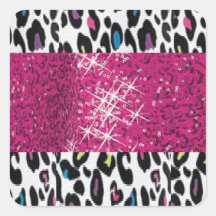 Personalized SPARKLE Pink and Cheetah Background Sticker