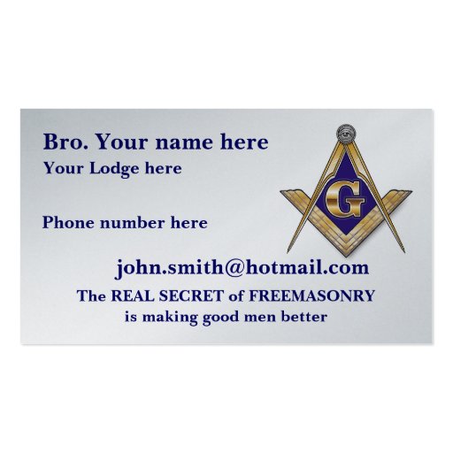 PERSONALIZED SQUARE AND COMPASSES MASONIC BUSINESS CARD (front side)
