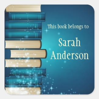 Personalized Stack of Books Bookplate Sticker