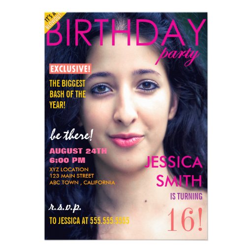 Personalized Sweet 16 Magazine Cover Photo Invites