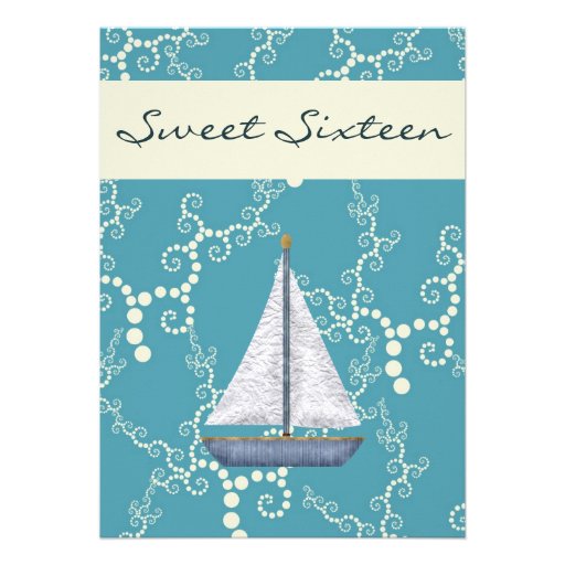Personalized Sweet 16 Sailboat Birthday Invite