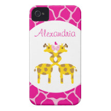 Personalized Sweet Giraffes in Love Pink iPhone 4 Covers