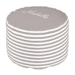 Personalized taupe khaki beige stripe pattern pouf round pouf
